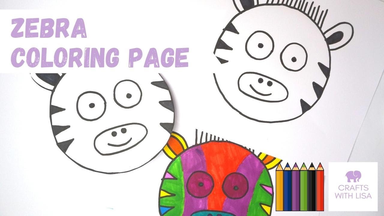 Zebra coloring page and puppet craft for kids