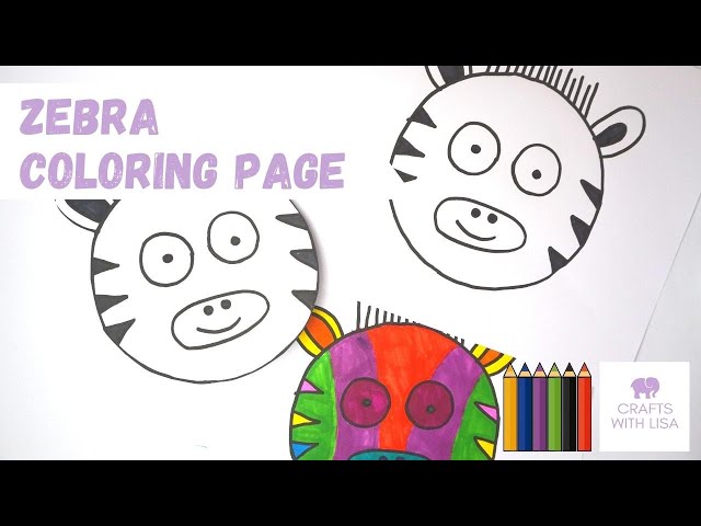 Zebra coloring page and puppet craft for kids