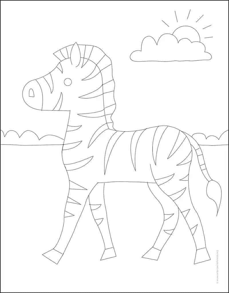 Easy how to draw a zebra tutorial and zebra coloring page