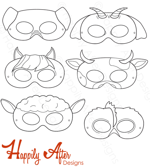 Barnyard animals printable coloring masks â happily after designs