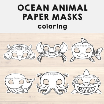 Ocean animal paper masks printable sea coloring craft activity costume