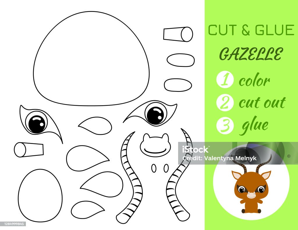 Simple educational game coloring page cut and glue sitting baby gazelle for kids educational paper game for preschool children color cut parts and glue on paper vector stock illustration stock illustration