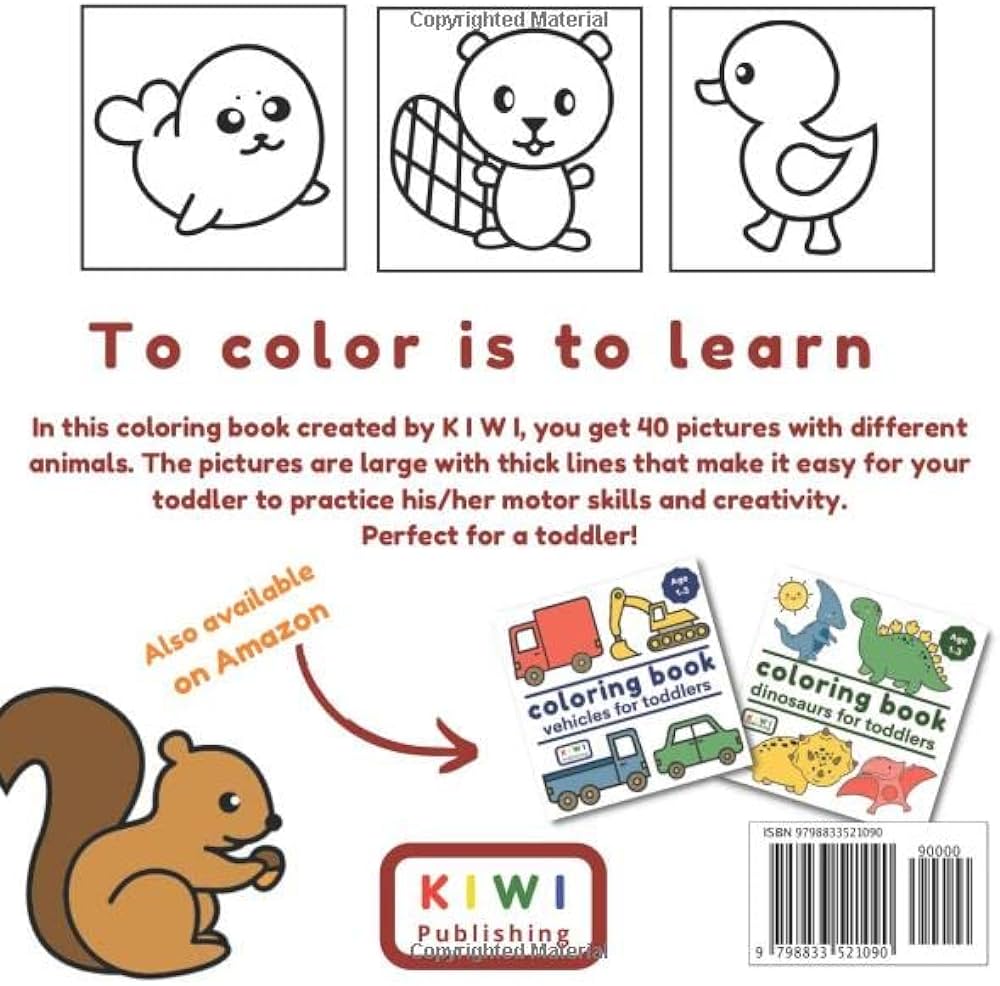 Coloring book animals for toddlers big by publishing kiwi
