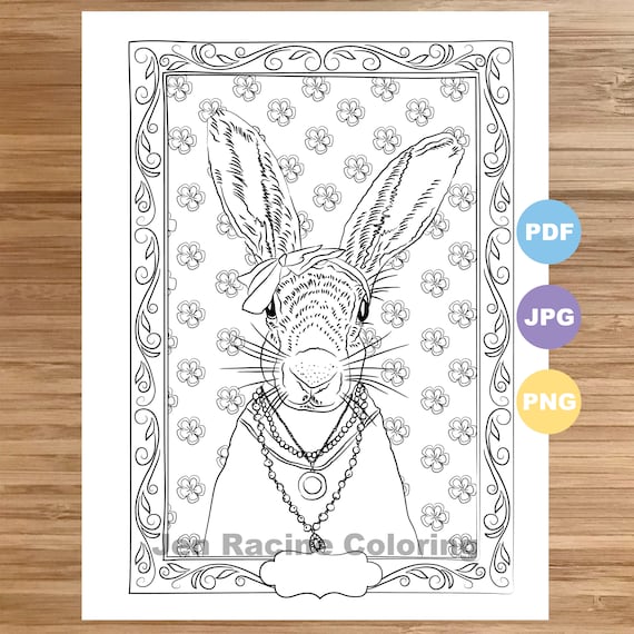 Bunny coloring page animal portrait animal in clothes animal coloring printable coloring pages for adults coloring pages for kids