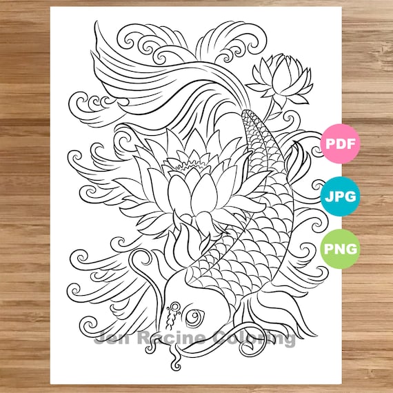 Koi coloring page animal art fish magical animal coloring book printable coloring pages for adults coloring pages for kids