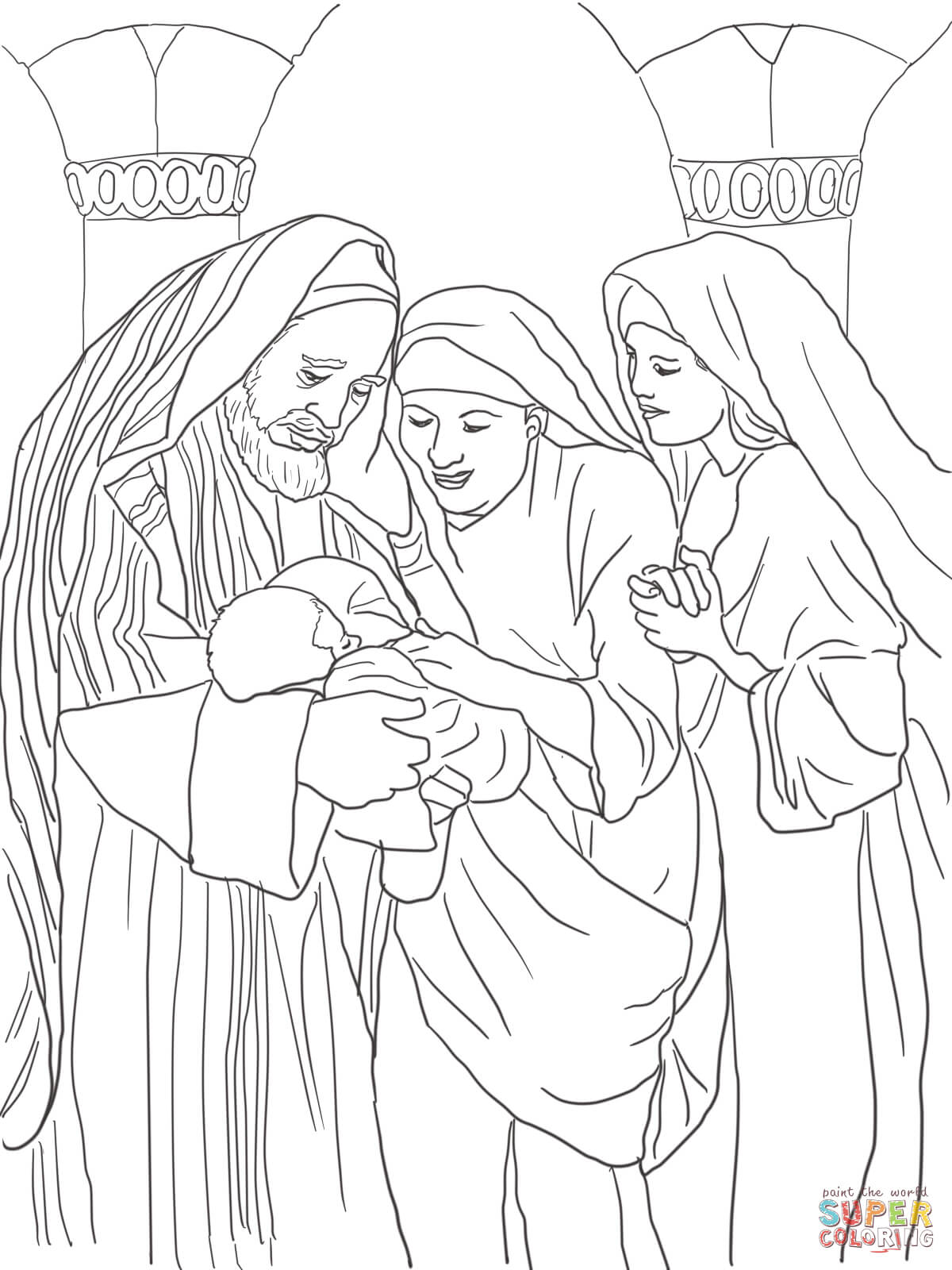 Zechariah elizabeth and baby john the baptist coloring page free printable coloring pages