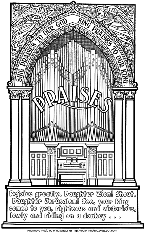 Color the bible a grand pipe organ coloring page
