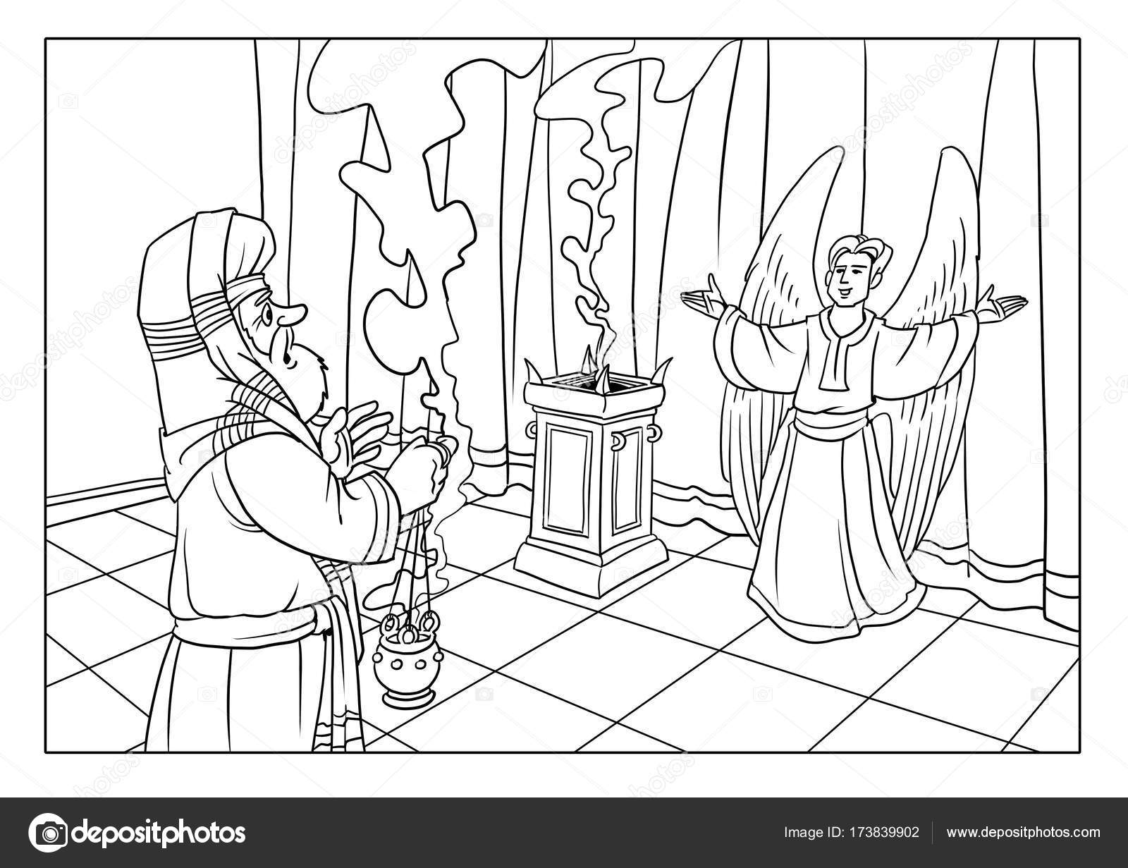 Chrismas story an angel appeared to zechariah the priest stock illustration by askib