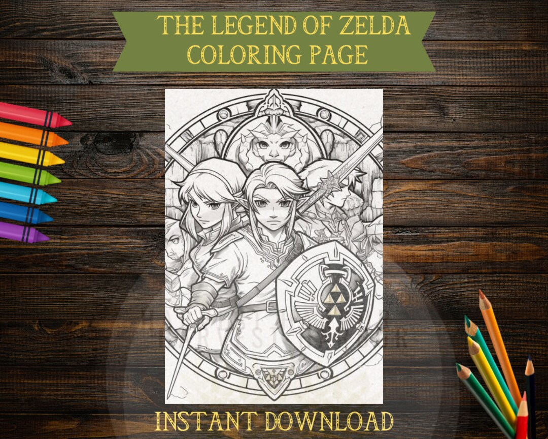 Fun past time legend of zelda coloring pages link princess zelda triforce coloring page fantasy loz gamer coloring ai art coloring book instant download