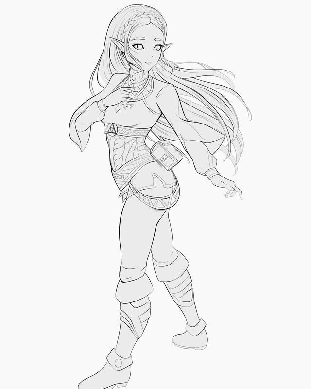 Botw oc original zelda line art by me rzelda