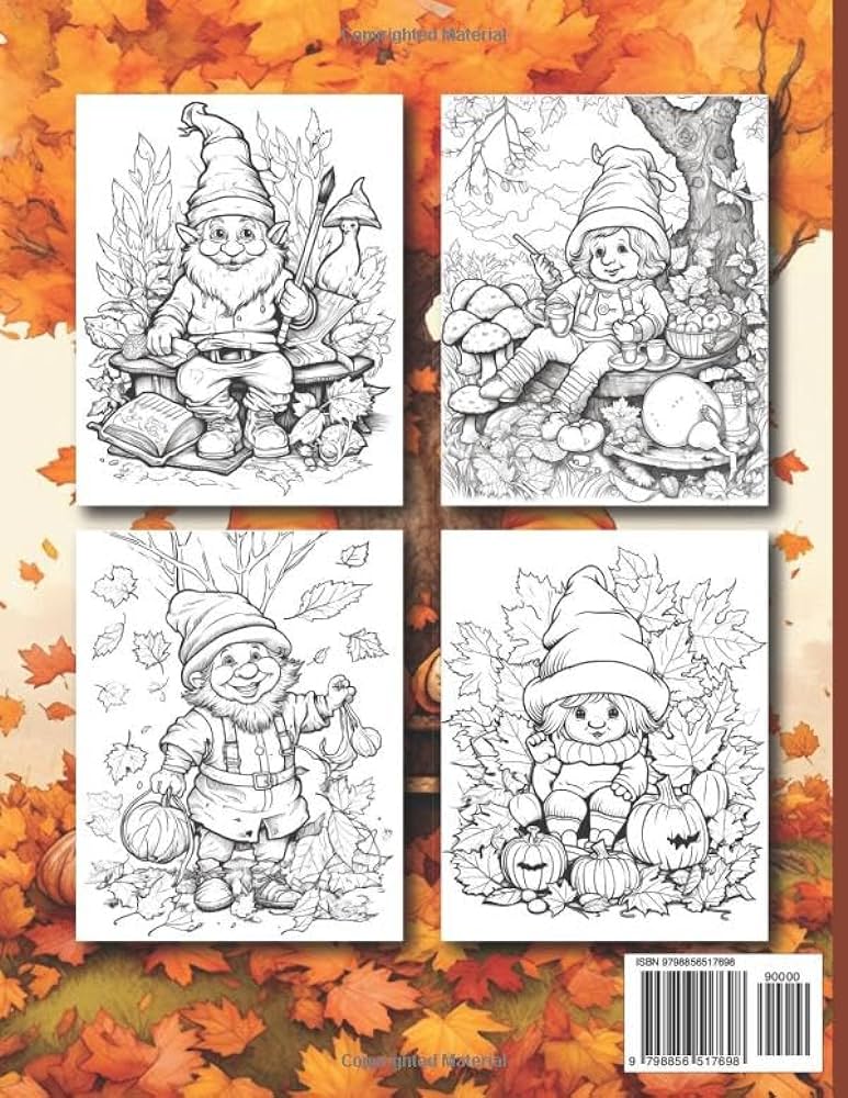 Autumn gnomes coloring book easy autumn coloring pages for adults with cute gnome characters books zelda effertz books