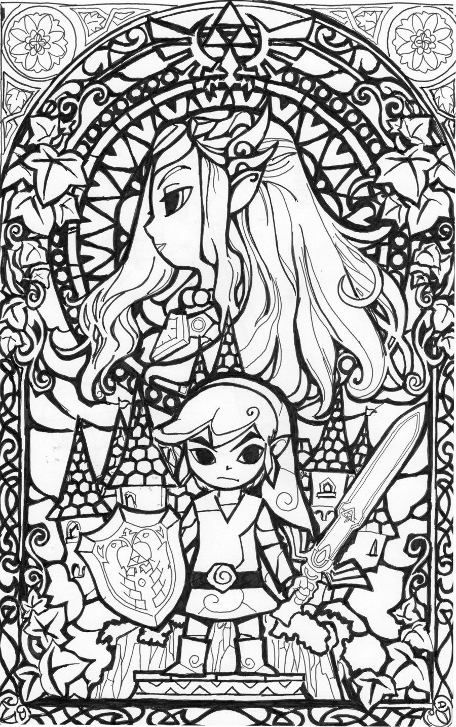 Zelda blackwhite glass window cool coloring pages pokemon coloring free coloring pages