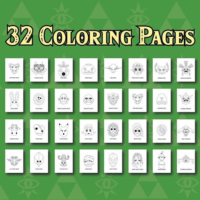 Majoras mask legend of zelda coloring pages sheets total printable files