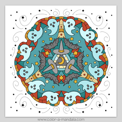 Halloween ghosts mandala coloring page m