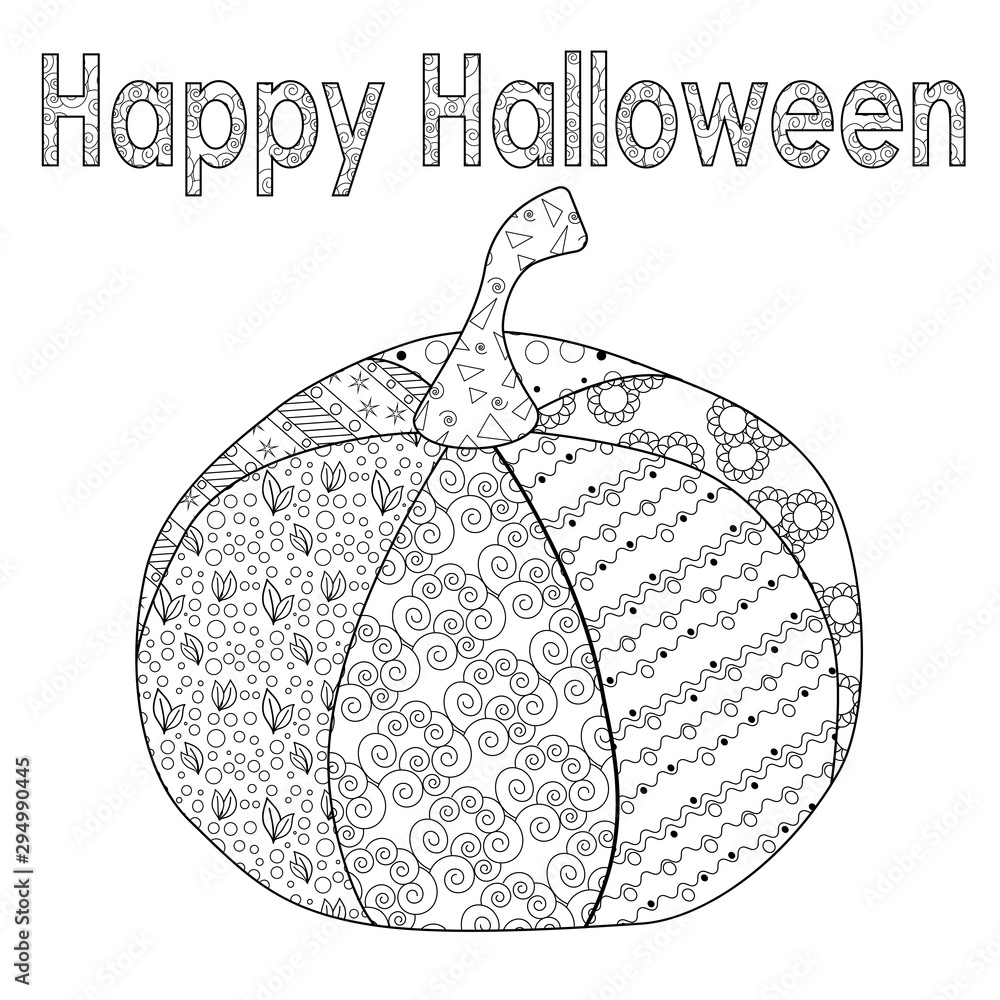Zentangle festive halloween pumpkin for adult antistress coloring book on a white background zen art vector illustration vector