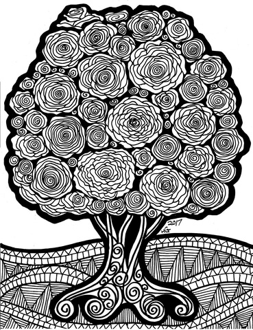 Flower tree zentangle coloring page free printable coloring pages
