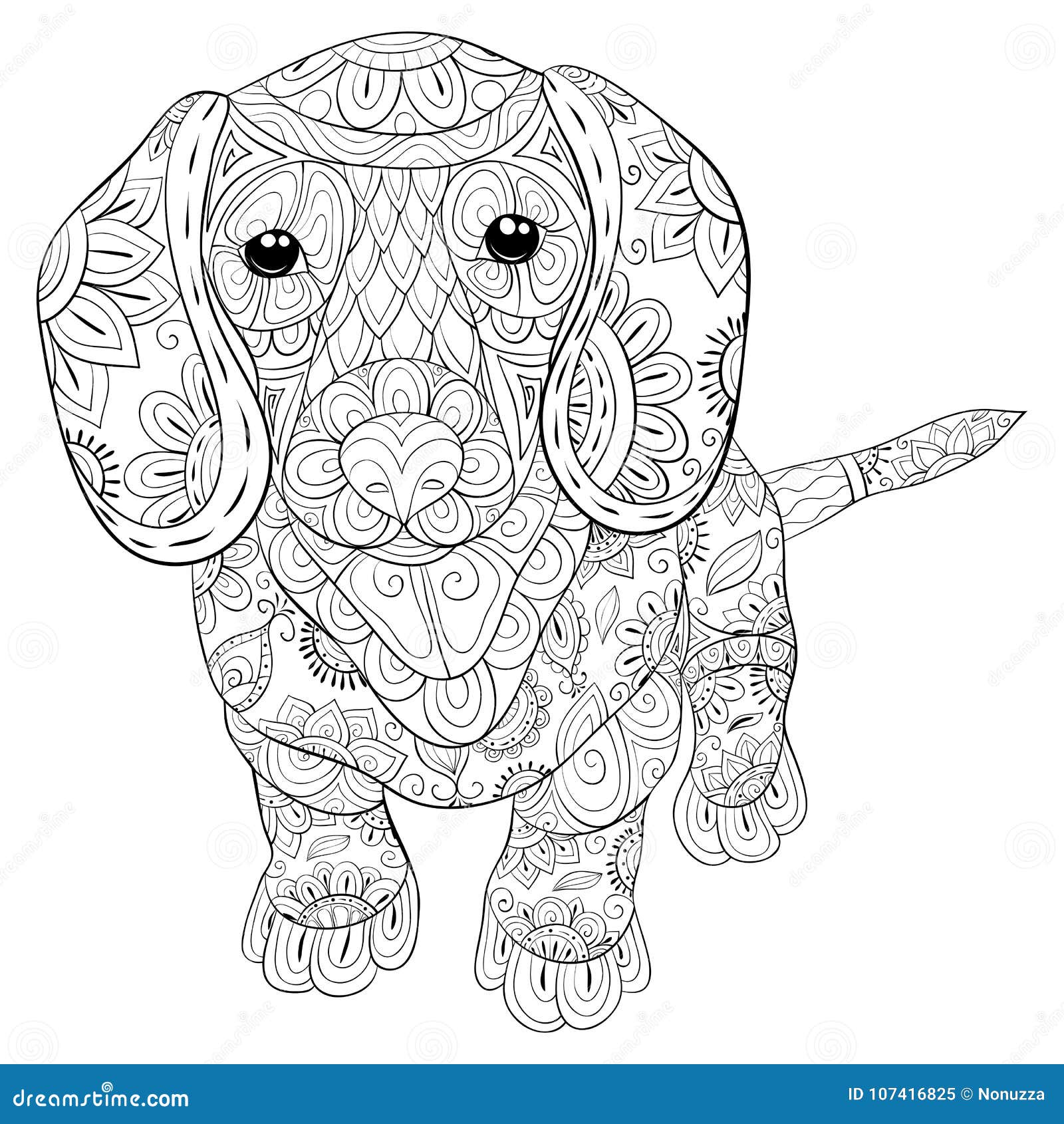 Adult coloring page a cute isolated dog for relaxingzen art style illustration stock vector
