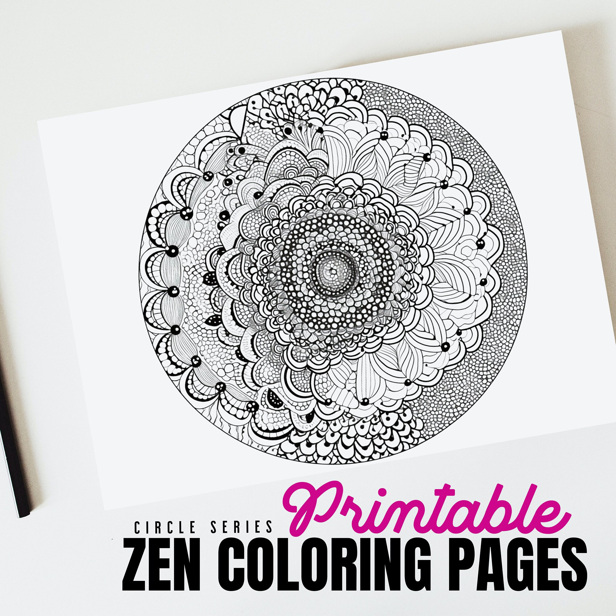 Printable circle zen coloring pages digital download doodle zentangle line art