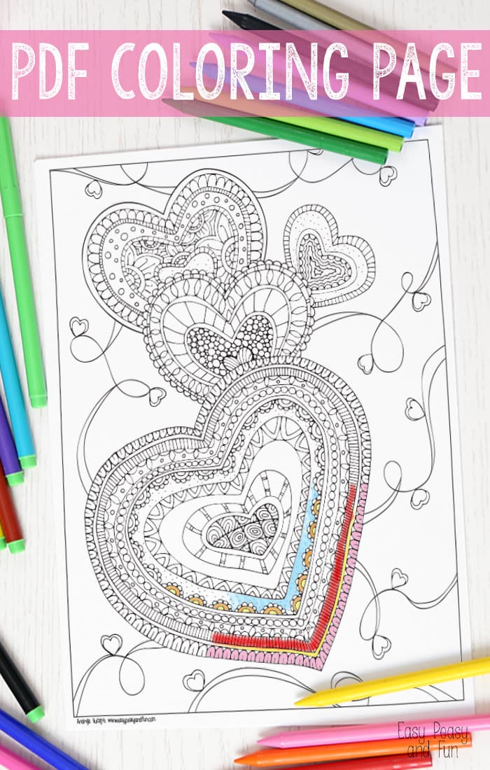 Zen hearts intricate coloring page