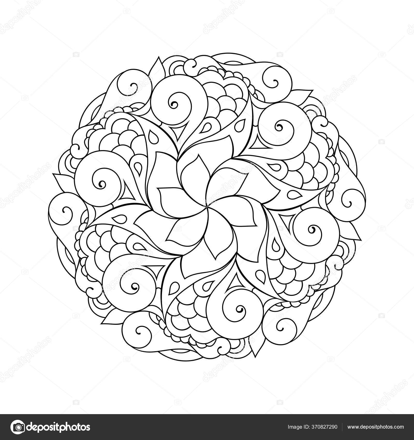 Zentangle mandala adult coloring book page zendoodle circular black and white outline illustration stock vector by veronikaby