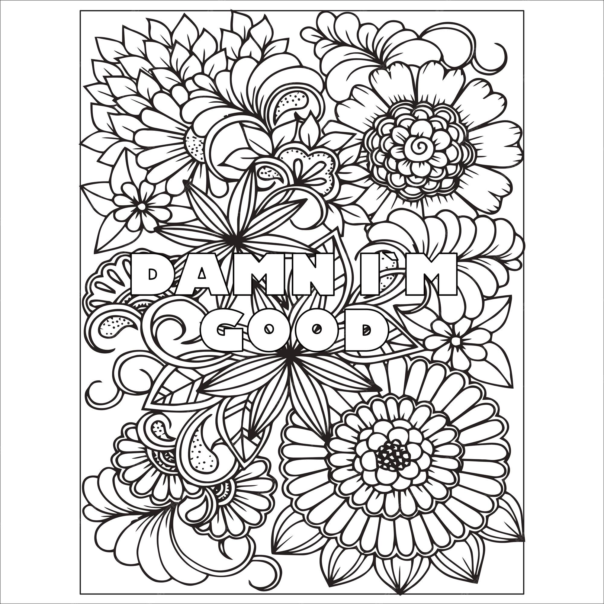 Premium vector coloring page for adults black and white pattern phrase rude rords zentangle coloring book for grown