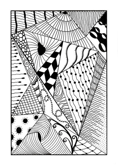 Trippy zentangle triangles adult coloring page