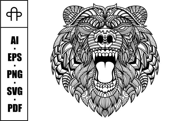Bear head angry mandala zentangle coloring page illustration