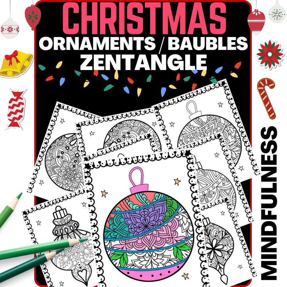 Winter ornaments baubles coloring zentanglewinter mindfulness stress relief made by teachers
