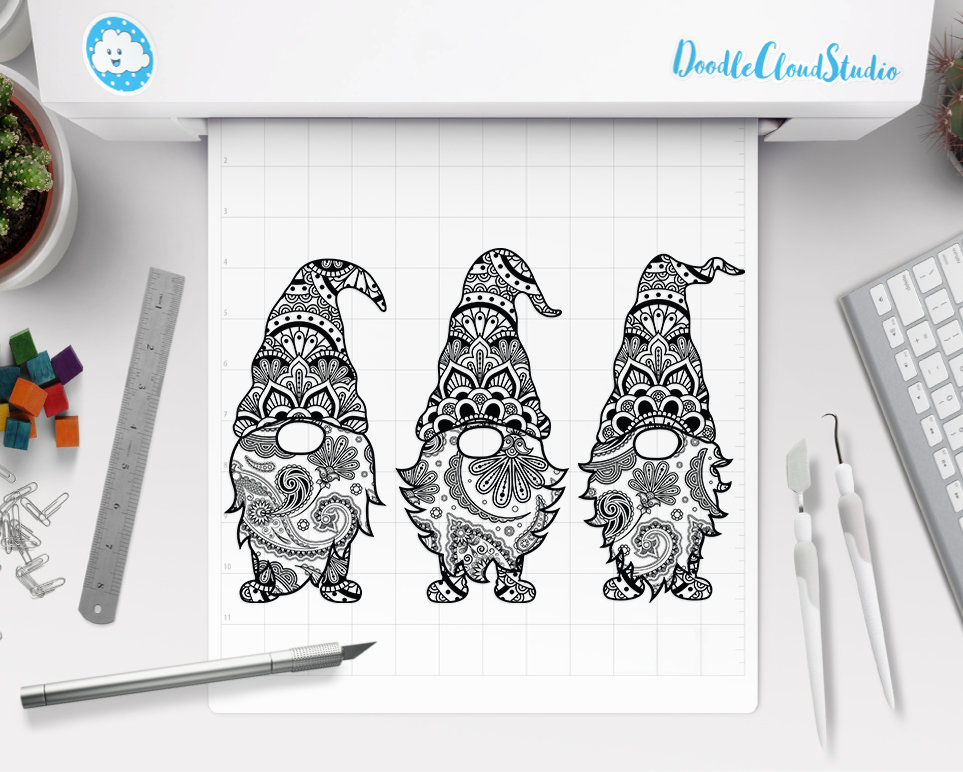 Gnome svg gnome mandala svg three gnomes svg cut files for silhouette cameo and cricut gnomes zentangle svg gnome mandala clipart