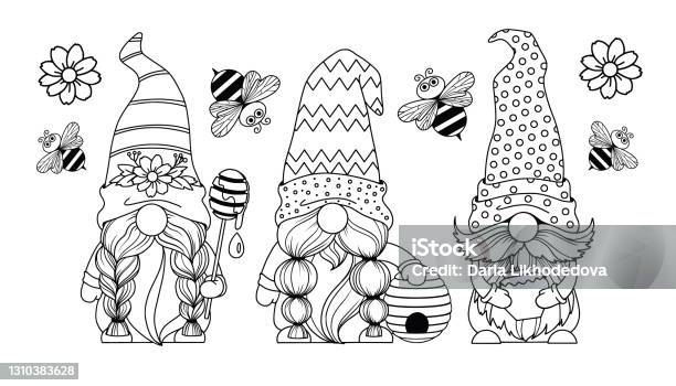 Set gnomes with honey stock illustration