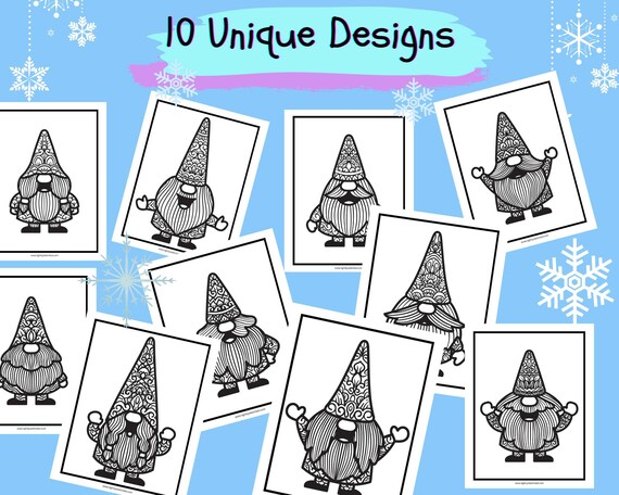 Christmas gnome coloring pages zentangle activities for kids