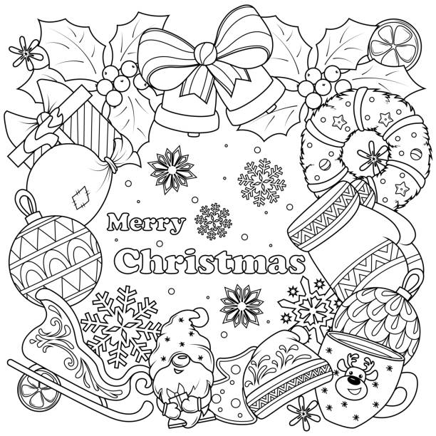 Zentangle with christmas tree and snow stock illustrations royalty