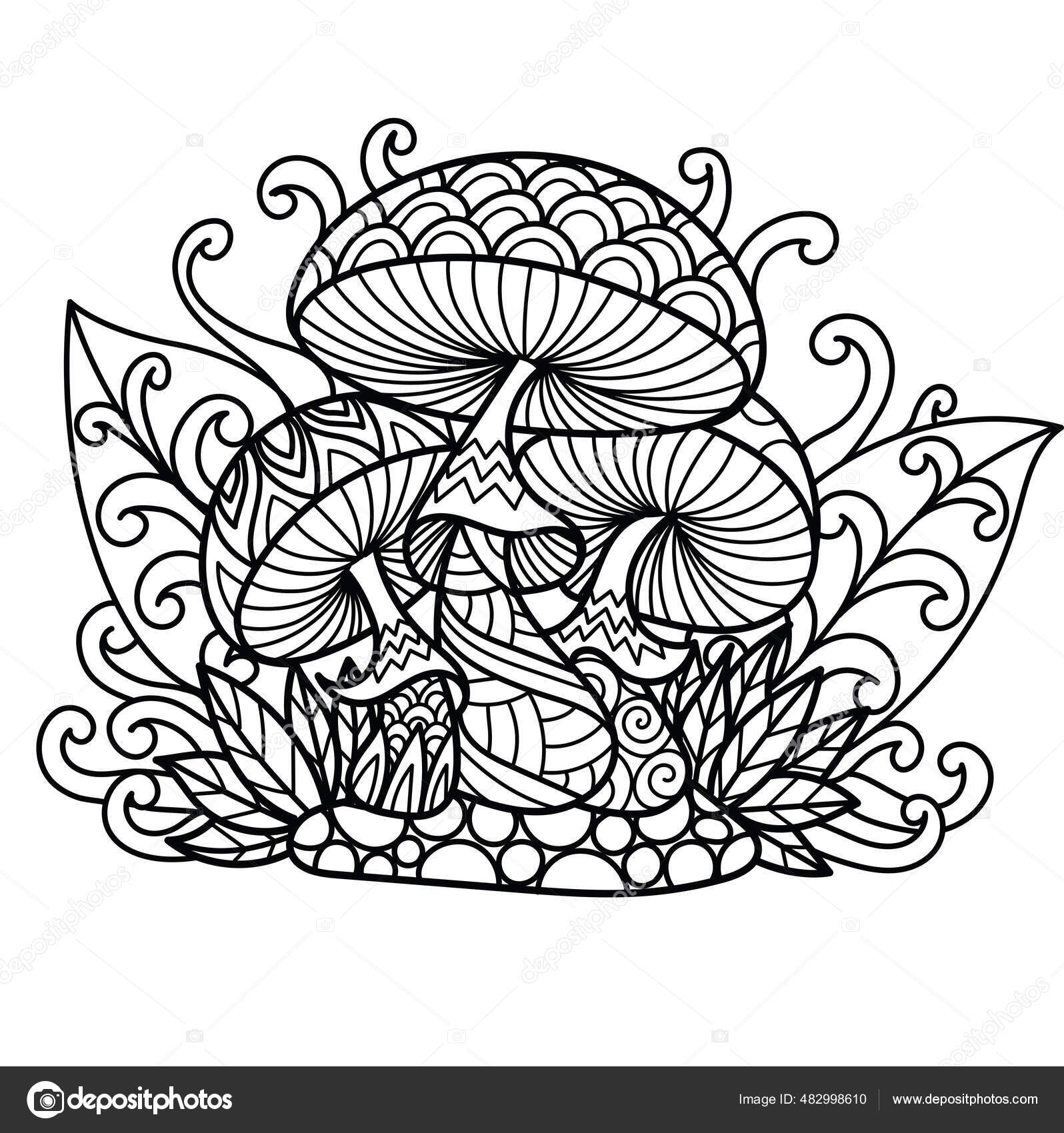 Mandala mushroom coloring pages printing product engraving laser cut paper stock vector by somjaicindygmail