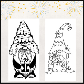 Scandinavian gnomehappy new year coloring pageskids christmas coloring sheets