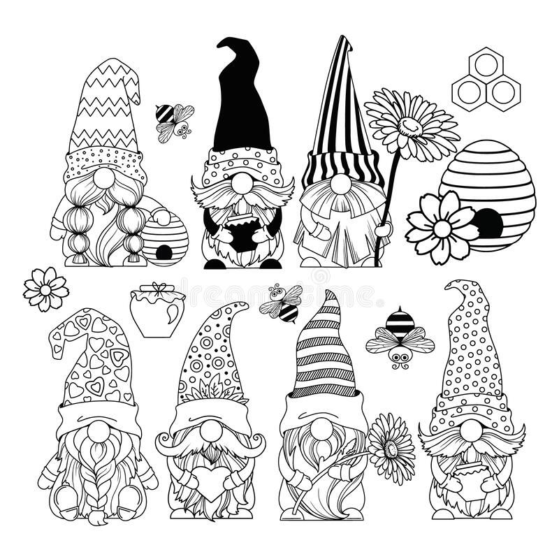 Set gnomes with honey stock illustration gnomes crafts christmas coloring pages gnomes