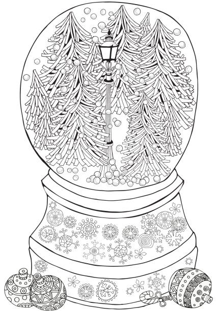 Zentangle with christmas tree and snow stock illustrations royalty
