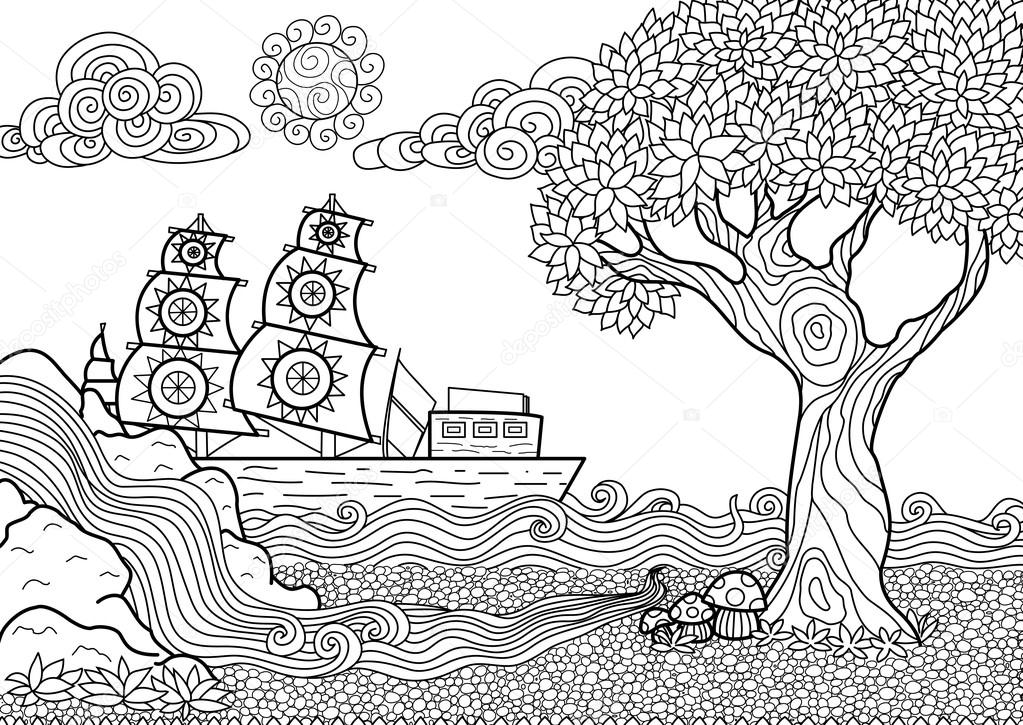 Landscape coloring book stock vector by somjaicindygmail