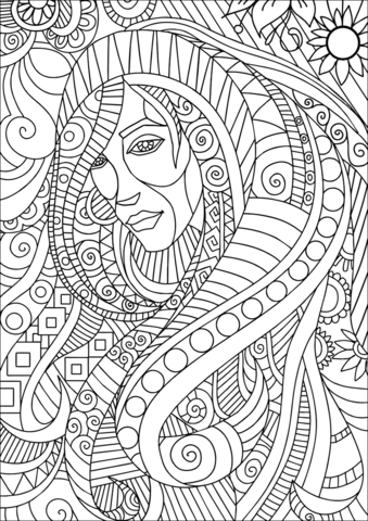 Girl portrait zentangle coloring page free printable coloring pages