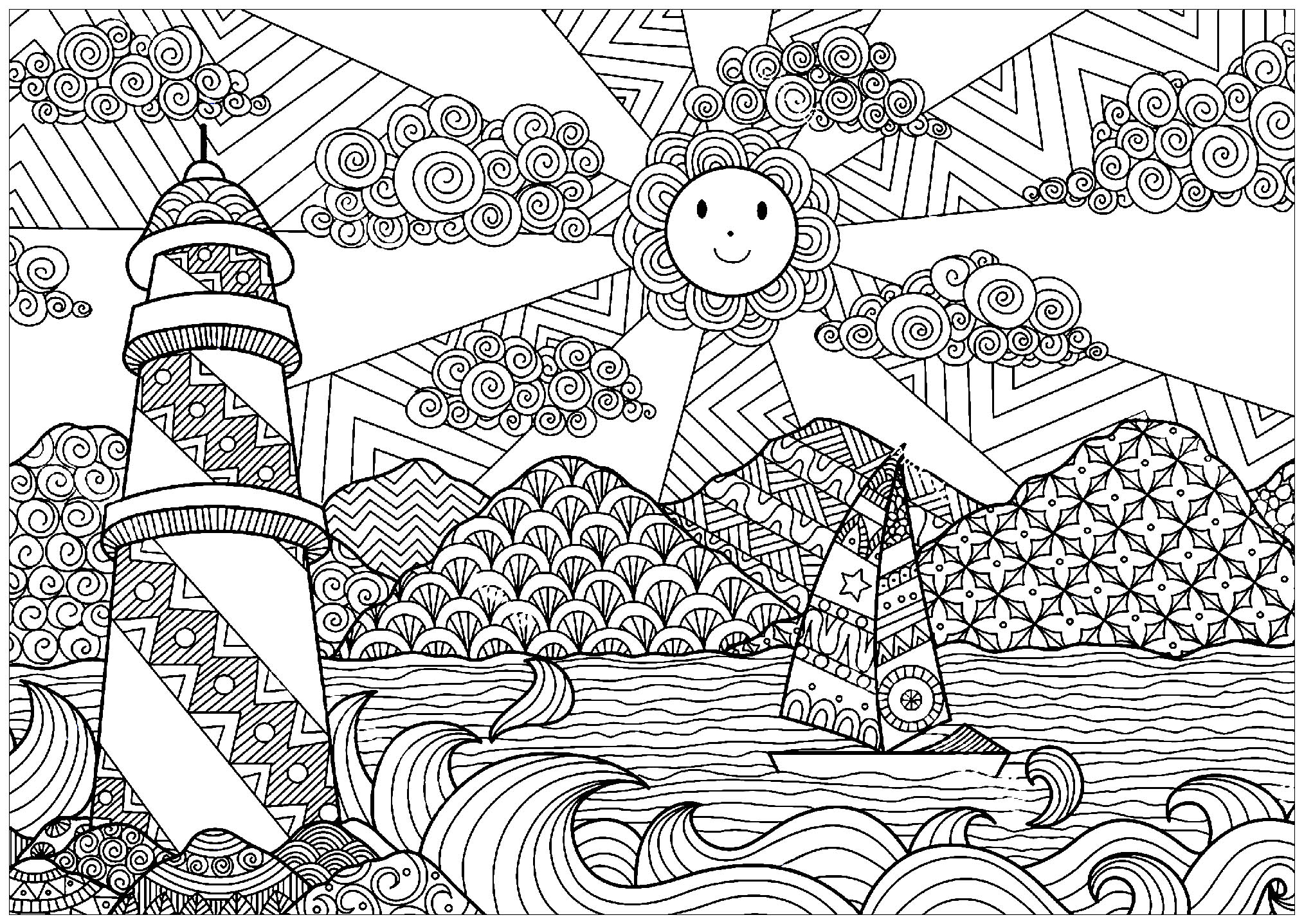 Scenery coloring pages for adults