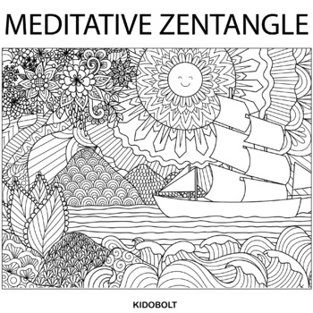 Beautiful landscape zentangle meditative coloring pages by sarita