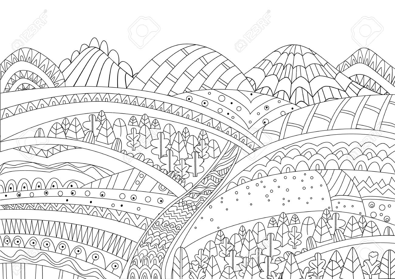 Cozy mountain landscape for your coloring page royalty free svg cliparts vectors and stock illustration image