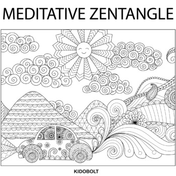 Beautiful landscape zentangle meditative coloring pages by sarita
