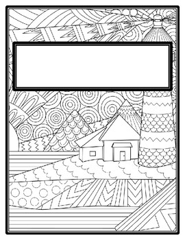Summer landscape zentangle binder covers spines coloring pages back to school