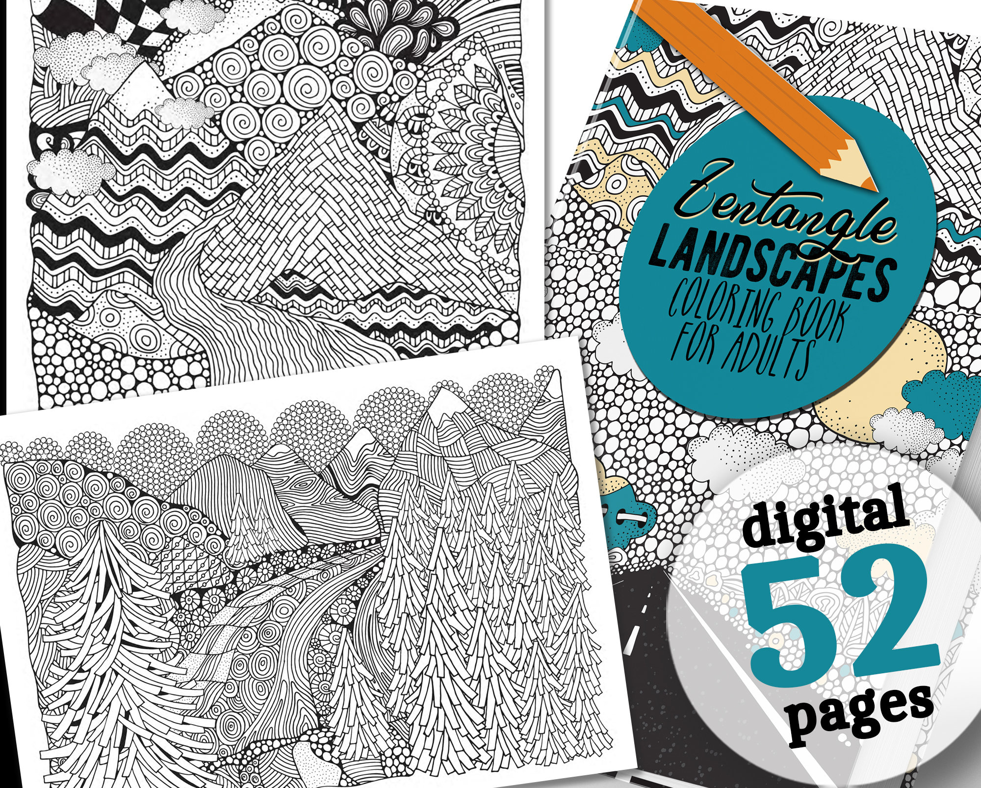 Zentangle landscapes coloring book for adults landscapes