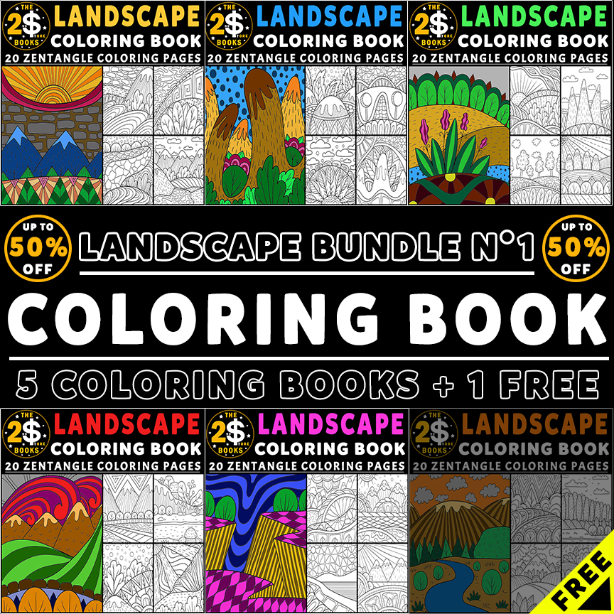Landscape zentangle coloring book bundle n