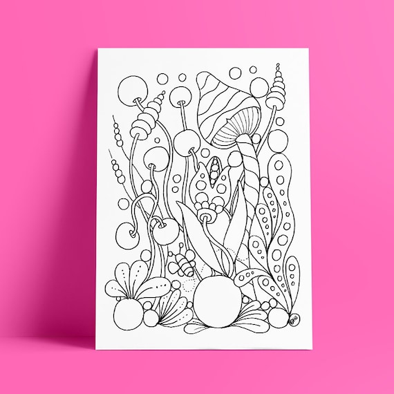 Zentangle mushroom flower and landscape coloring page educational and fun coloring page for kids adult coloring page