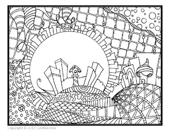 Landscape zentangle coloring sheet by geoklectic tpt