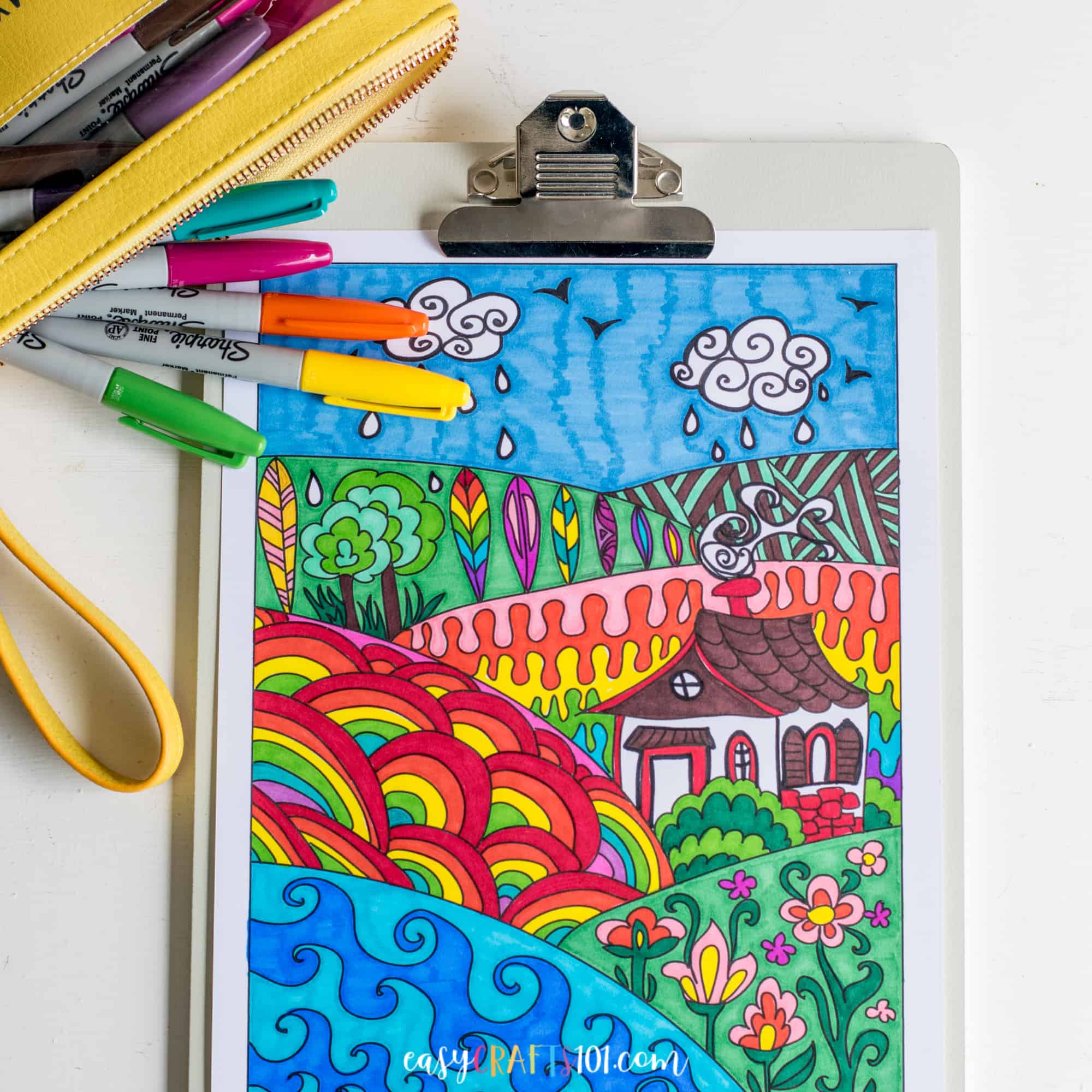 Landscape zentangle coloring page
