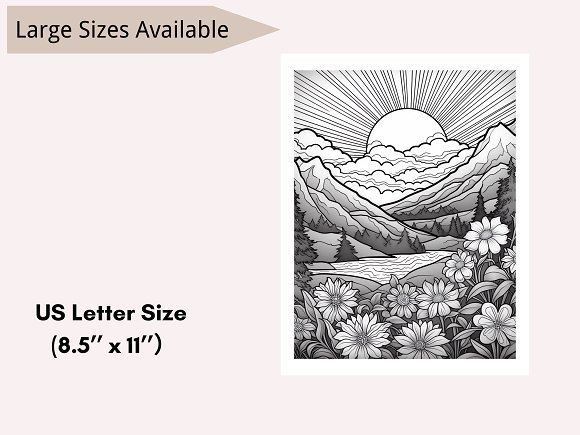 Relaxing landscapes coloring pages creative market