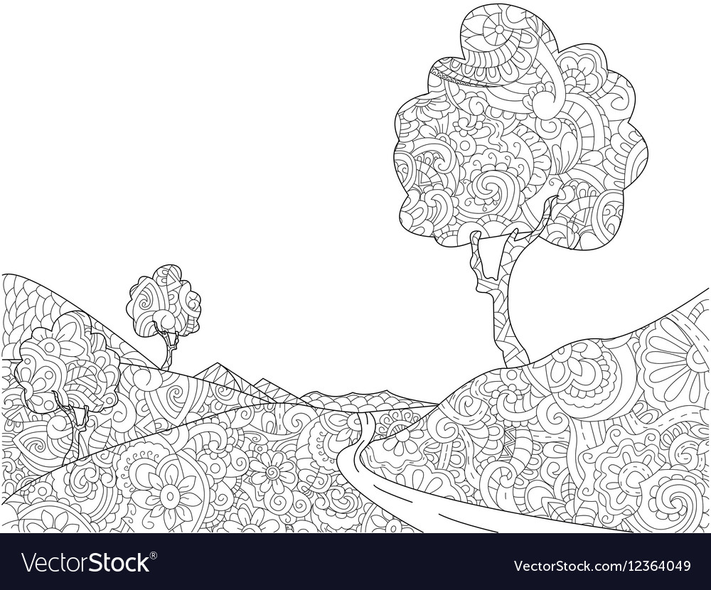Landscape coloring book for adults royalty free vector image